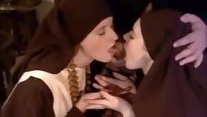 Cute french nuns Sabine and Mona offer their anal virginity to the priest
