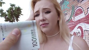Teen slut gets offered money in exchange for sex
