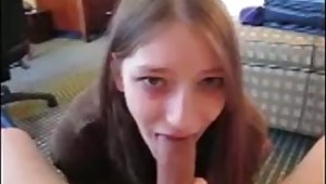 My cute straight haired amateur GF gives me an outstanding blowjob