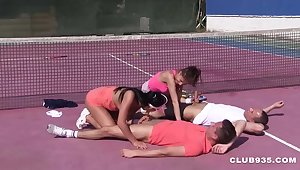 Foursome on the Tennis Court