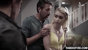 Uncle and father manipulate blonde teen into family threesome sex