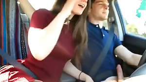Marvelous and lascivious brunette blows dick in the car